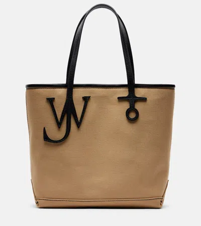 Jw Anderson Leather-trimmed Canvas Tote Bag In Brown