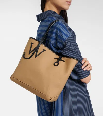 Jw Anderson Leather-trimmed Canvas Tote Bag In Brown