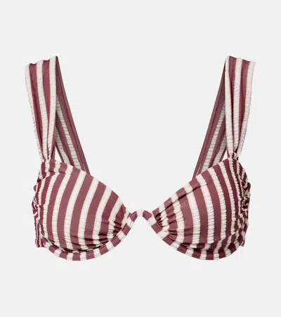 Simkhai Anniston Striped Bikini Top In Burgundy