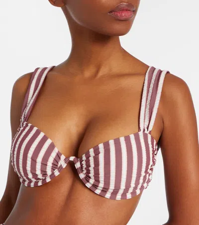Simkhai Anniston Striped Bikini Top In Burgundy