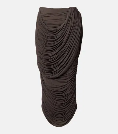 Magda Butrym Draped Jersey Midi Skirt In Brown