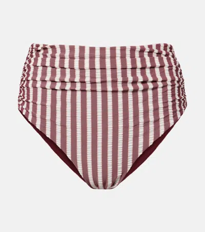 Simkhai Striped Bikini Bottoms In Burgundy