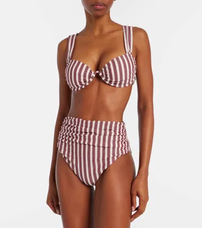 Simkhai Striped Bikini Bottoms In Burgundy