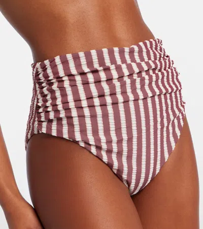 Simkhai Striped Bikini Bottoms In Burgundy