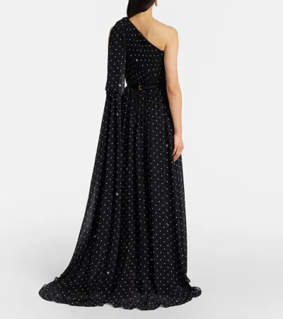 Elie Saab Polka-dot One-shoulder Gown In Black