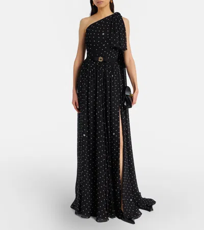 Elie Saab Polka-dot One-shoulder Gown In Black
