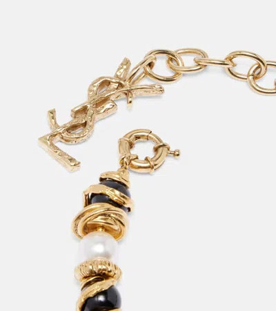 Saint Laurent Loulou Faux Pearl Bracelet In Black