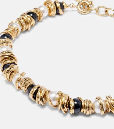 Saint Laurent Loulou Faux Pearl Bracelet In Black