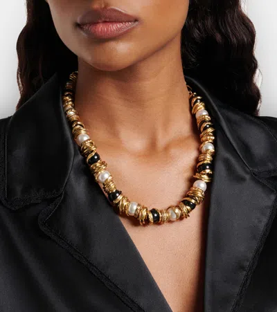 Saint Laurent Loulou Faux Pearl Bracelet In Black