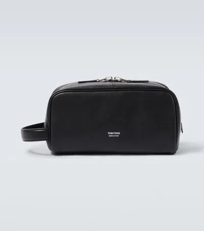Tom Ford Logo Leather Toiletry Bag In Black