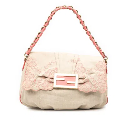 Pre-owned Fendi Beige Pink Canvas Leather Shoulder Bag () In Multi