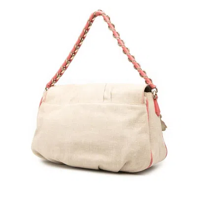 Pre-owned Fendi Beige Pink Canvas Leather Shoulder Bag () In Multi