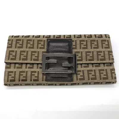 Pre-owned Fendi Beige Zucchino Leather Long Wallet (bi-fold) () In Sand