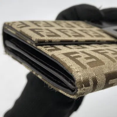 Pre-owned Fendi Beige Zucchino Leather Long Wallet (bi-fold) () In Sand