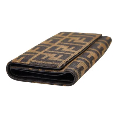 Pre-owned Fendi Black Brown Canvas Wallet (tri-fold) () In Multi