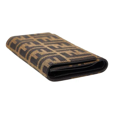 Pre-owned Fendi Black Brown Canvas Wallet (tri-fold) () In Multi