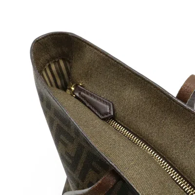 Pre-owned Fendi Zucca Dark Brown Khaki Brown Coated Canvas Leather Shoulder Bag Tote Bag ()