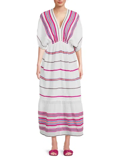 Lemlem Leila Plunge Midi Dress In Zelele Orchid Stripe In Multi