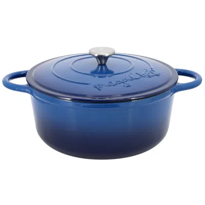 Megachef 6.35 Quart Round Enameled Cast Iron Dutch Oven With Self Basting Lid In Dark Blue In Blue