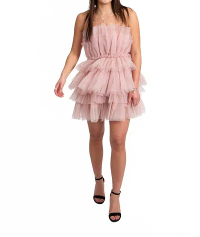 In The Beginning Tiered Tulle Strapless Mini Dress In Blush In Pink