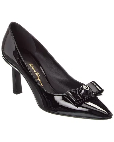 Ferragamo Woman Kitten Heel Pump With Asymmetric Bow In Black