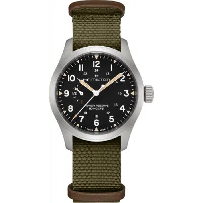 Hamilton Khaki Field Mechanical Power Reserve Black Dial Fabric Strap Men's Watch H69509930 In Green