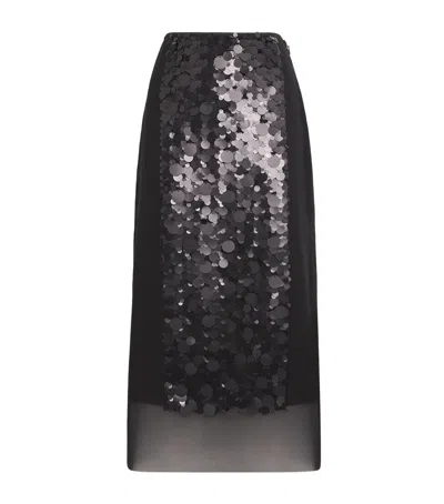 Joseph Cambo Pailette-embellished Crepe De Chine Midi Skirt In Black
