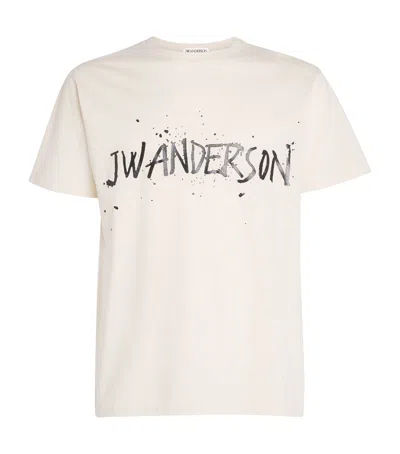 Jw Anderson Mens Ecru Circular Brand-print Cotton T-shirt In Neutral