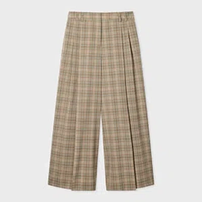Ps By Paul Smith Women's Cream And Blue Check Wide-leg Culotte Cropped Trousers Brown In Brown
