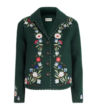 Rixo London Jude Embroidered Wool-blend Felt Jacket In Green