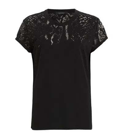 Allsaints Anna Snake Print Devore T-shirt In Black
