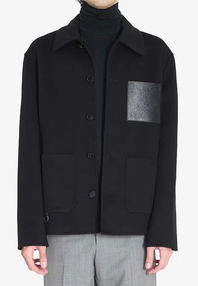 Loewe Leather Pocket Wool And Cashmere-blend Jacket In Black