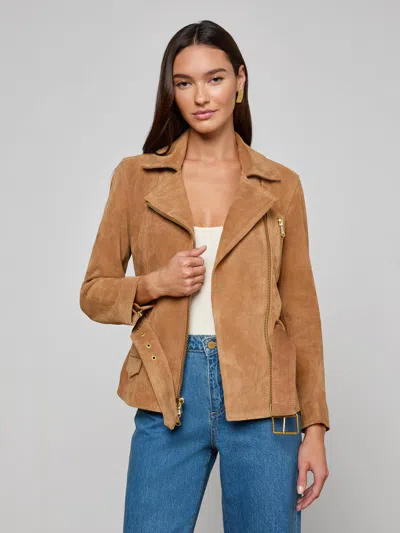 L'agence Dinah Suede Biker Jacket In Brown