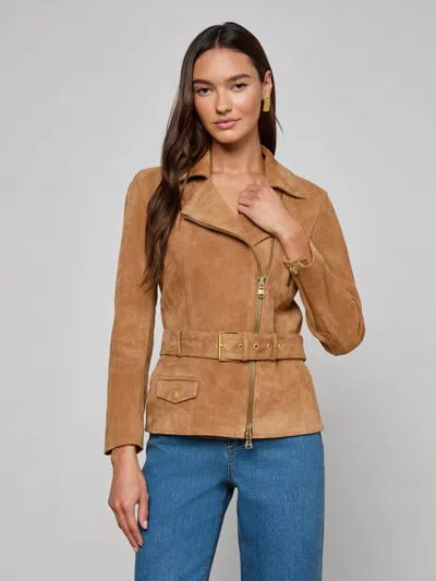 L'agence Dinah Suede Biker Jacket In Brown