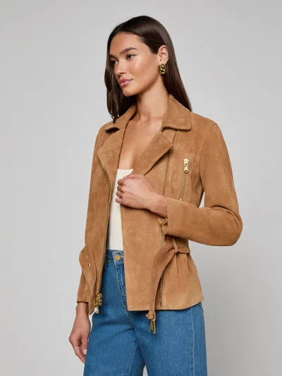 L'agence Dinah Suede Biker Jacket In Brown