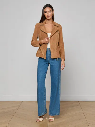 L'agence Dinah Suede Biker Jacket In Brown
