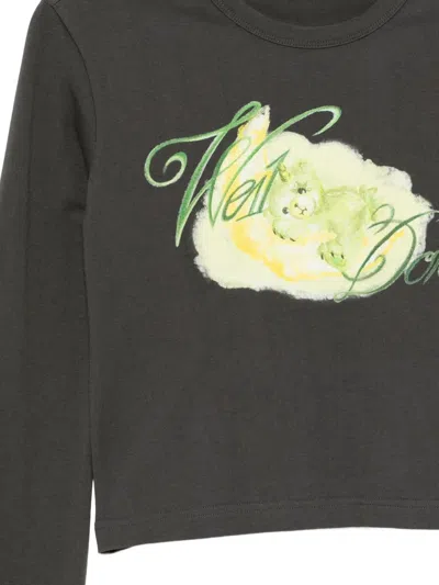 We11 Done Cropped Long-sleeves T-shirt In Gray