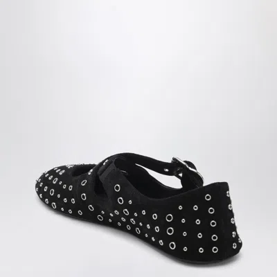 Alaïa Alaia Flat Ballerinas In Suede With Crossed Straps And Eyelets Women In Black