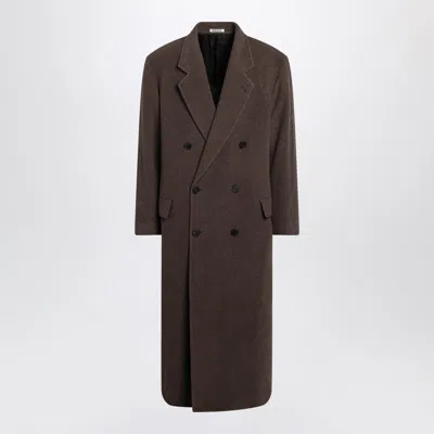 Auralee Brown Double-breasted Wool Coat Men In Brown