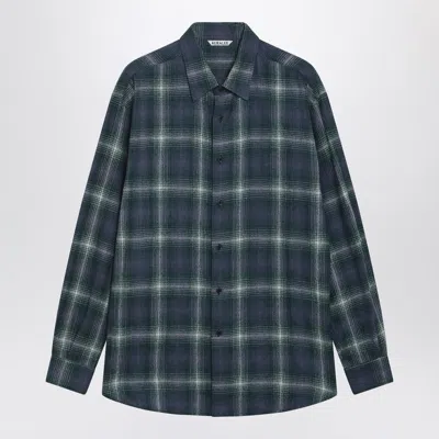 Auralee | Green/navy Checked Wool Shirt In Multi