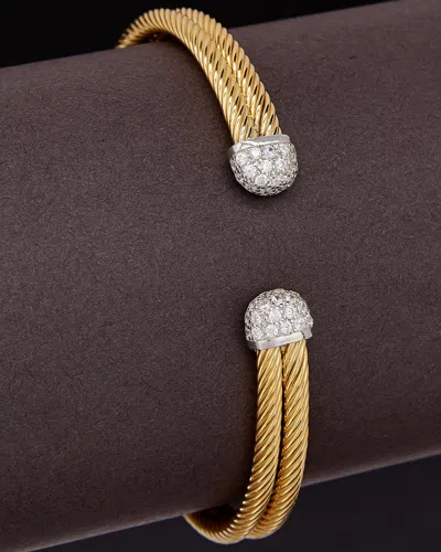 Italian Gold Over Silver Meshmerise 18k Over Silver 0.3 Ct. Tw. Diamond Cuff Bangle In Gold