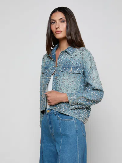 L'agence Vangie High Low Embellished Jacket In Blue