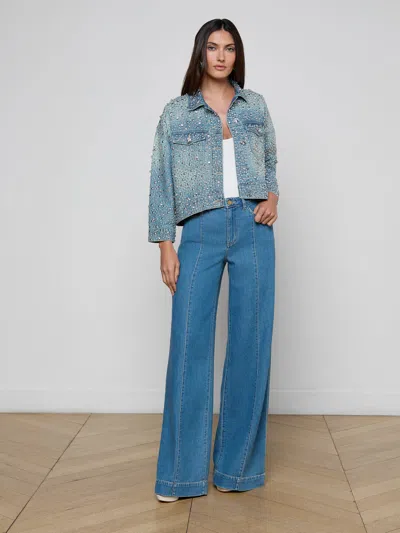 L'agence Vangie High Low Embellished Jacket In Blue