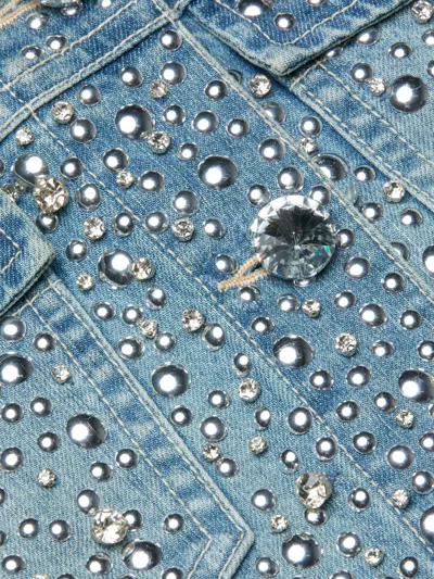 L'agence Vangie High Low Embellished Jacket In Blue