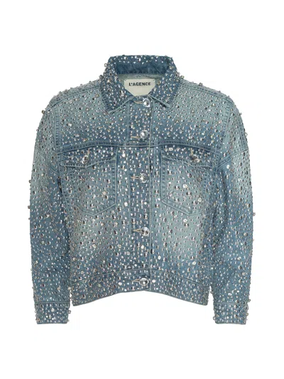 L'agence Vangie High Low Embellished Jacket In Blue