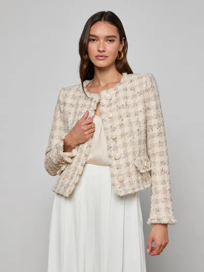 L'agence Zell Houndstooth Tweed Jacket In Neutral