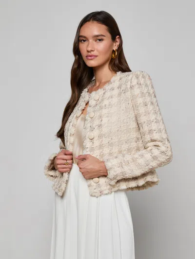 L'agence Zell Houndstooth Tweed Jacket In Neutral