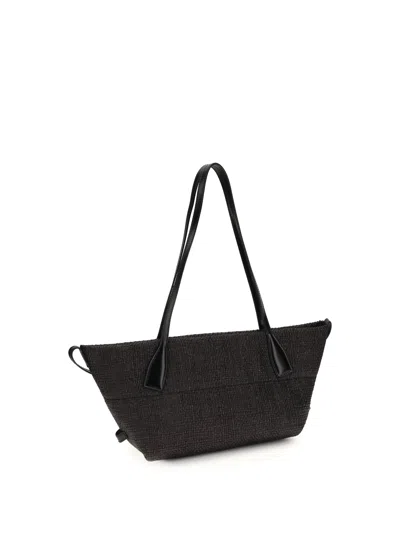 Balmain Women Calfskin And Raffia Track Shoulder Bag In Black