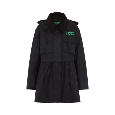 Barbour Dark Brown Jacket With All-over Stripe Motif And Logo Patch On The Front In Waxed Cotton Woman
