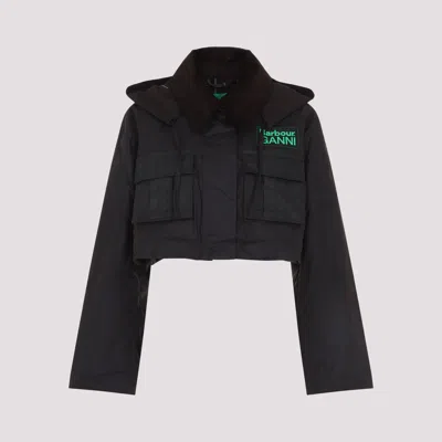 Barbour Dark Brown Jacket With All-over Stripe Motif And Logo Patch On The Front In Waxed Cotton Woman